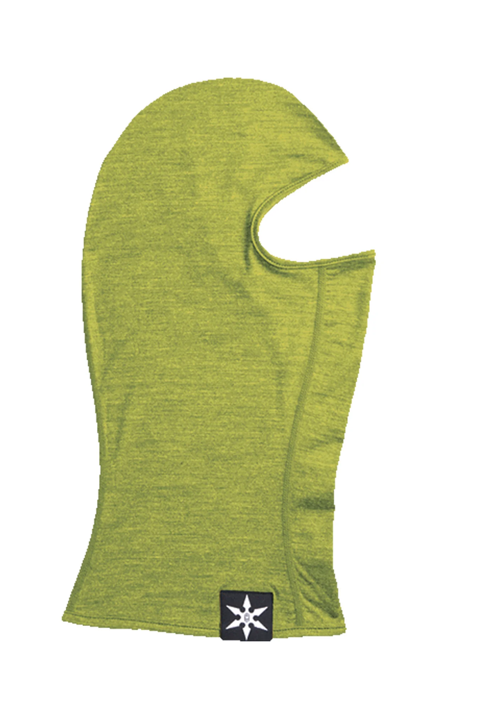 Green balaclava with a brand logo on a white background