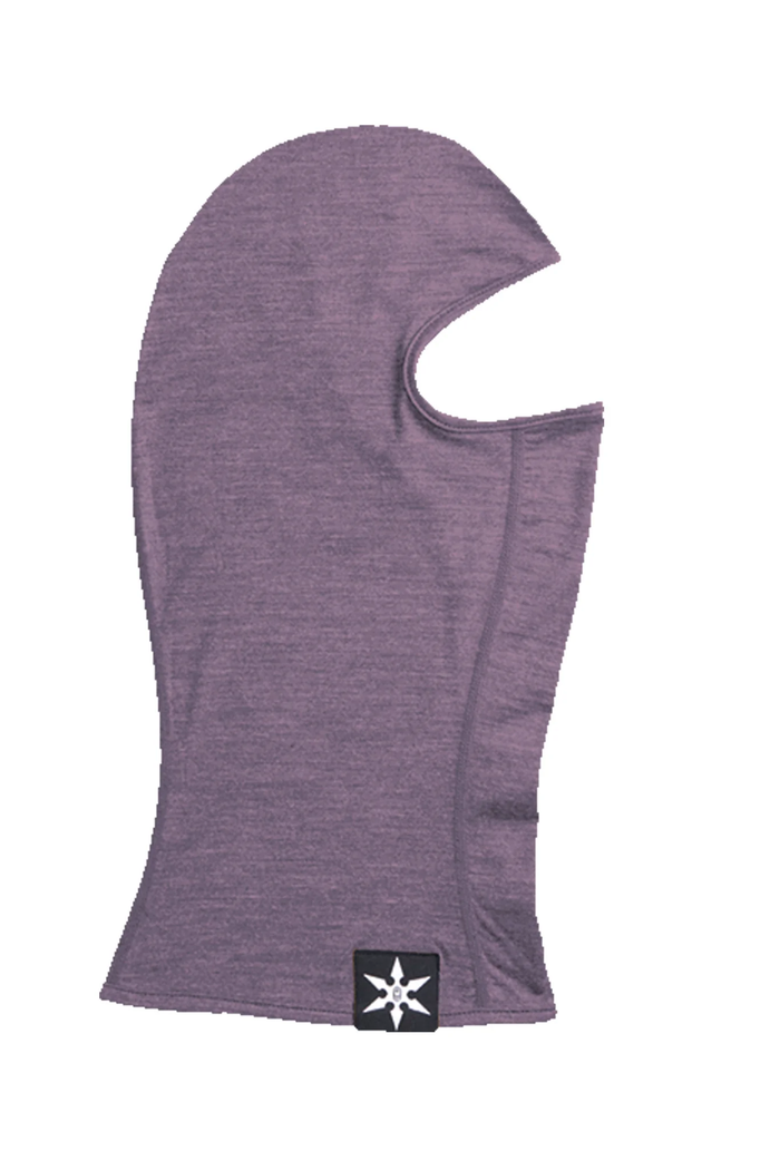 Purple balaclava with a brand logo on a white background