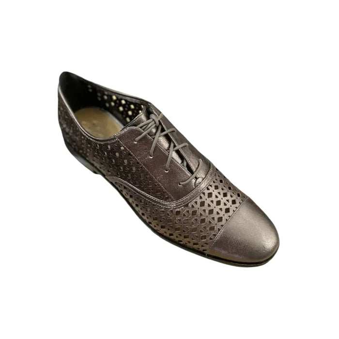 Metallic Gray Leather Perforated Lace Up Oxford - Female / 8.5 / Gray - Womens’ Loafers