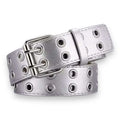 Metallic silver grommet buckle belt double row grommets square buckle faux leather unisex adjustable fit Small to XL