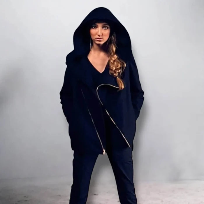 Mid Length Pockets Hooded Knit Jacket Coat