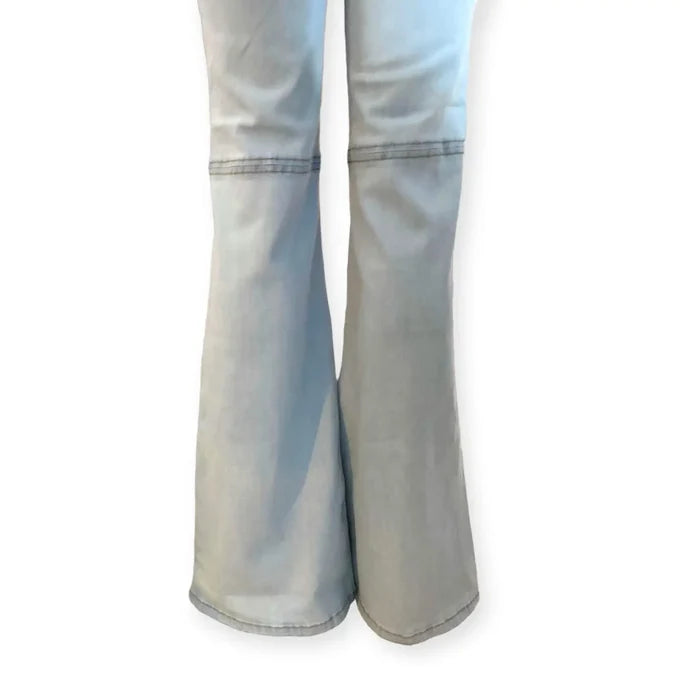 Mid Rise Blue Fit Flared Jeans with light wash stretch denim and bell bottom flare 30x35 /women's