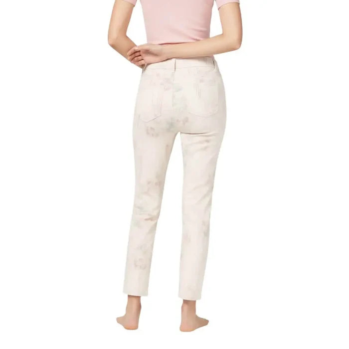 Mid Rise Floral Straight Leg Jeans