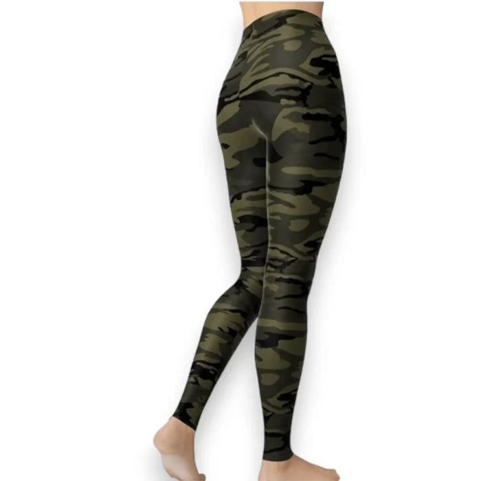 mid rise green camo ankle leggings soft brushed stretch fabric