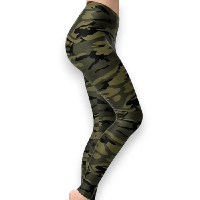 mid rise green camo ankle leggings soft brushed stretch fabric