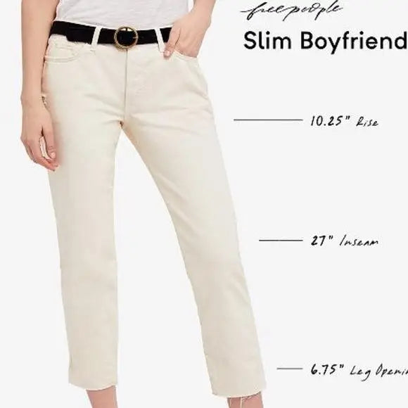 Mid Rise Ivory Straight Leg Distressed Jeans fray hemline