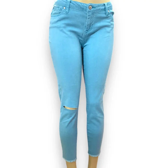 Mid Rise Skinny Frayed Ankle Jeans
