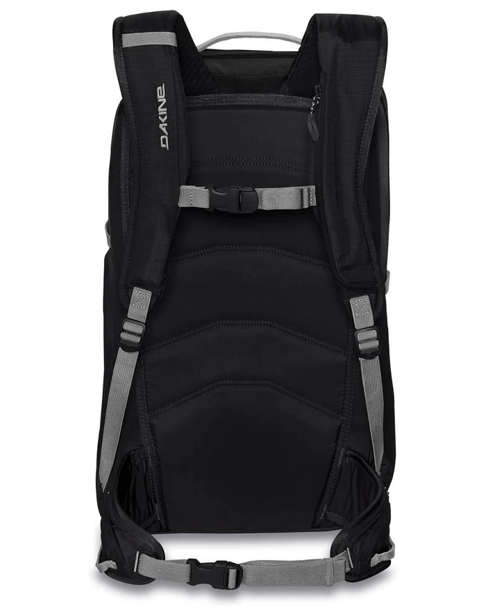 Black backpack with gray straps on a white background