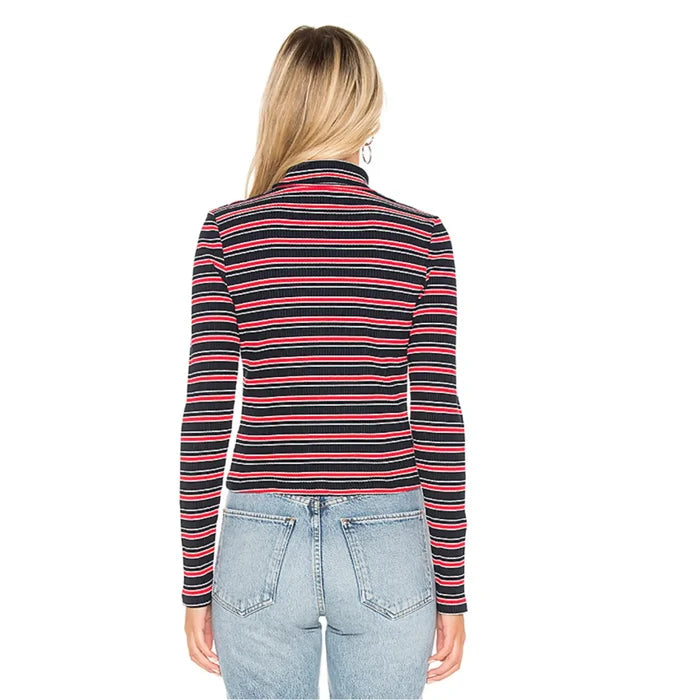 Women's Mock Neck Striped Rib Knit Long Sleeve Top / XS/ About Us