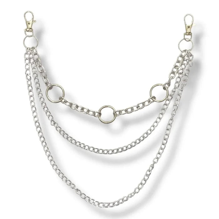 Multi-Layer Silver Pants Chains silver chunky chain pants chain -silver triple curb link with 0-rings