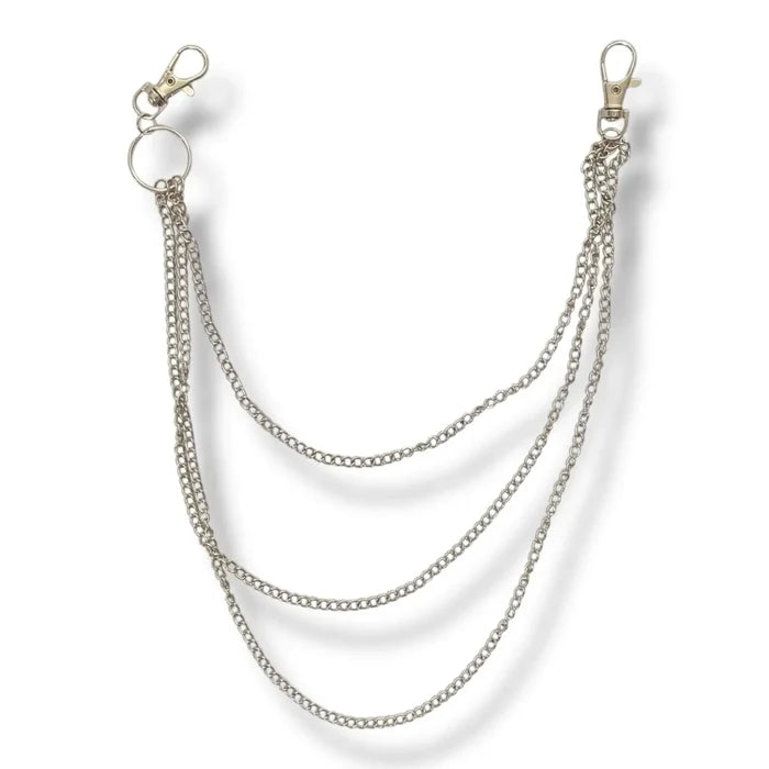 Multi-Layer Silver Pants Chains silver chunky chain pants chain -slim triple layer silver curb chain for jeans or belts, gothic and grunge fashion accessory.