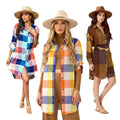 Multicolor Checks Long Sleeve Button Up Shirt Dress - Women’s Shirts Lg/XL/1XL