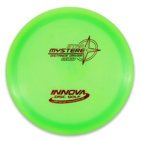 Green disc golf disc with 'Innova Disc Golf' branding on a white background