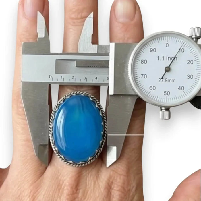 Natural Blue Chalcedony Stone Sterling Silver Ring - 8 / Silver/blue / Female - Women’s Rings