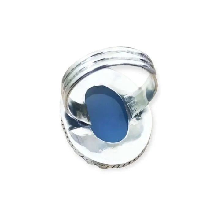 Natural Blue Chalcedony Stone Sterling Silver Ring - 8 / Silver/blue / Female - Women’s Rings
