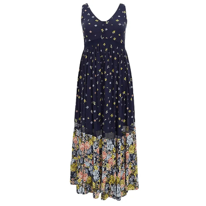 Women's Plus Size Sleeveless V Neck Floral Long Summer Maxi Dress 2X - Wild Time Fashion
