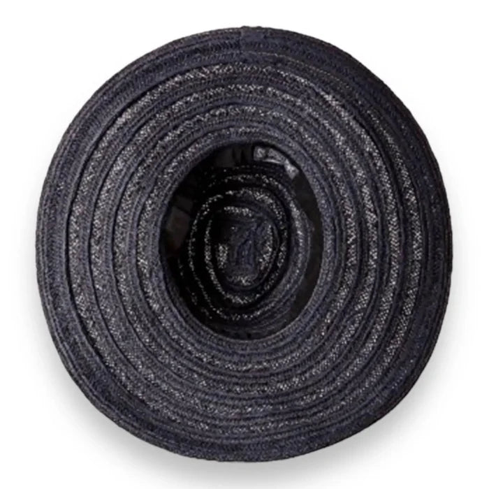 Navy blue wide brim straw sun hat with grosgrain ribbon band for summer beachwear and sun protection