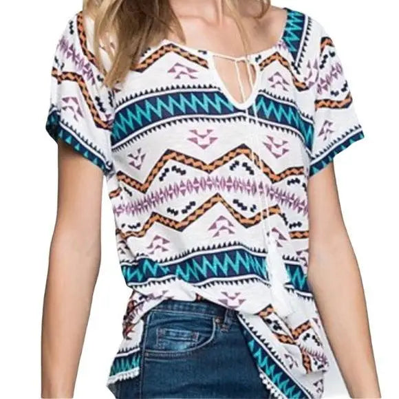 NEW Southwest Short Sleeve Tassels Top Size Large - Wild Time Fashion