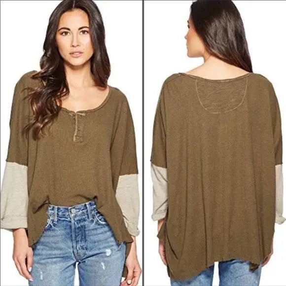 NEW Two Tone Pull Over Top by Free People Medium - Wild Time Fashion