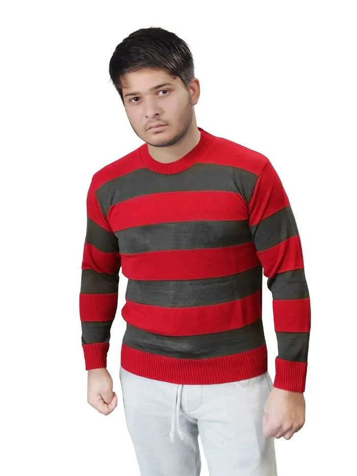 Nightmare Demon Men Red and Green Stripe Knitted Jumper - thefancydress.co.uk