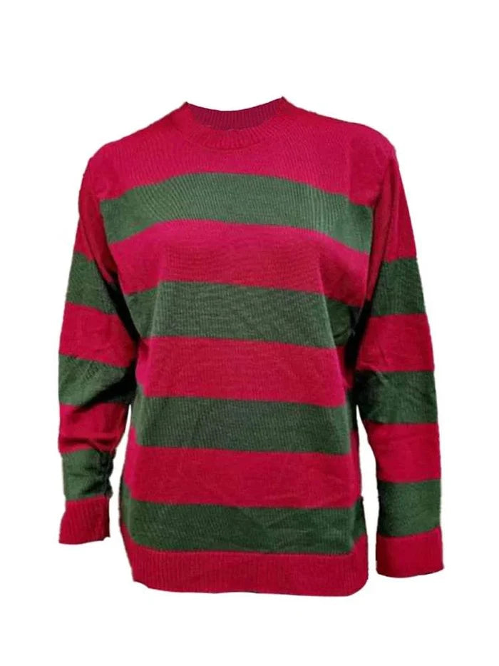Nightmare Demon Men Red and Green Stripe Knitted Jumper - thefancydress.co.uk