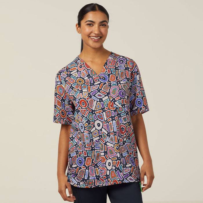 NNT Water Dreaming Indigenous V-neck Unisex Scrub Top