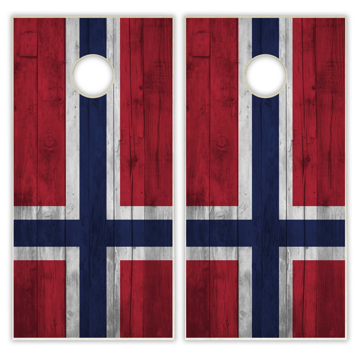 Norway Flag Cornhole Set - Distressed Wood