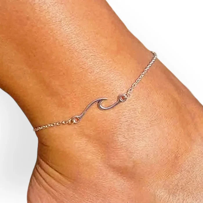 Women's Silver Ocean Wave Anklet Single Layer - OSFM- Wild Time Fashion