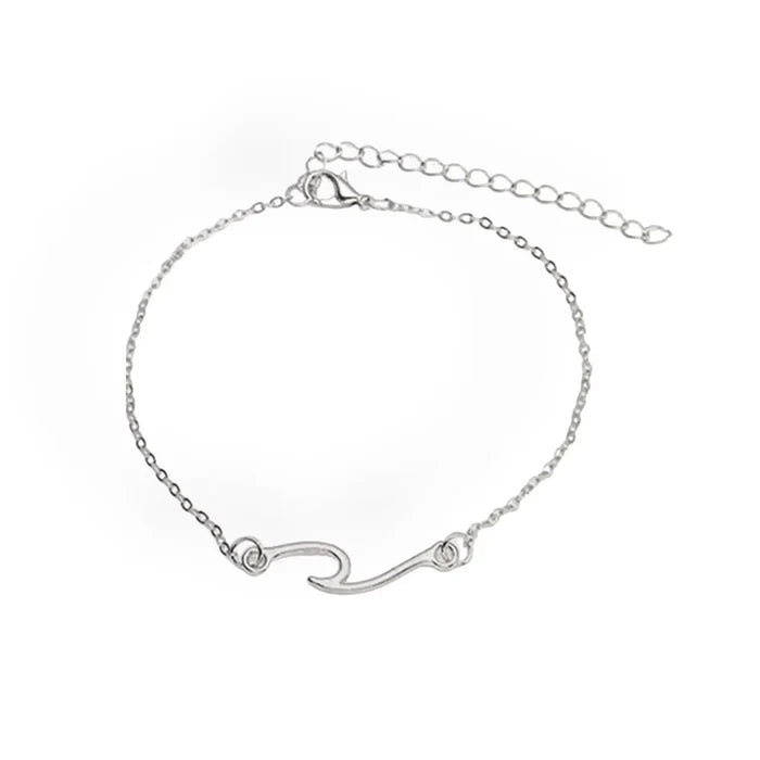 Women's Silver Ocean Wave Anklet Single Layer - OSFM- Wild Time Fashion