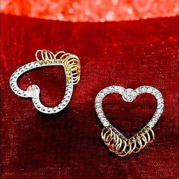 Glittery Hearts Golden Hoop Earrings - Wild Time Fashion