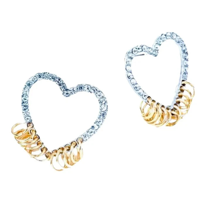 Glittery Hearts Golden Hoop Earrings - Wild Time Fashion