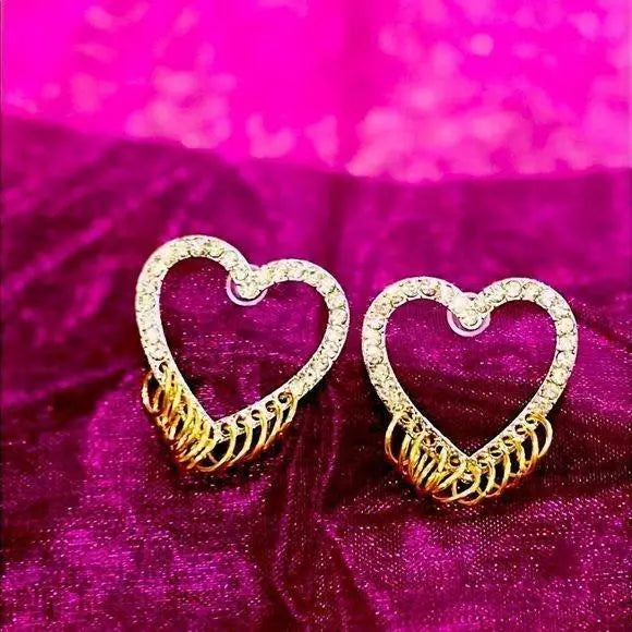 Glittery Hearts Golden Hoop Earrings - Wild Time Fashion