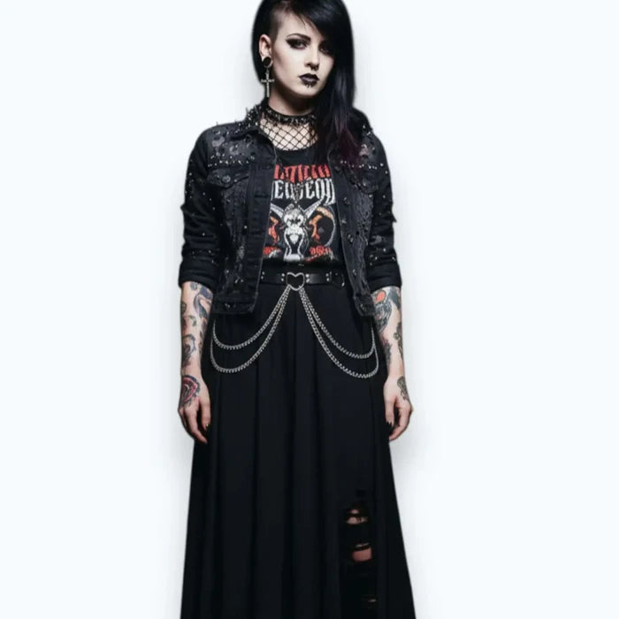 Open Hearts Double Chain Black Belt - Hearts Chains Black Belt / Black / One size - Women’s Belts