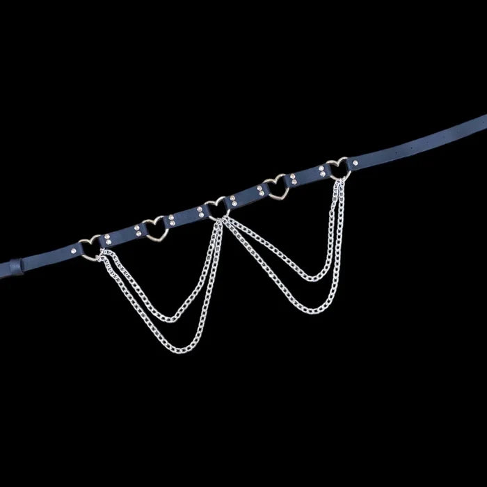 Open Hearts Double Chain Black Belt - Hearts Chains Black Belt / Black / One size - Women’s Belts