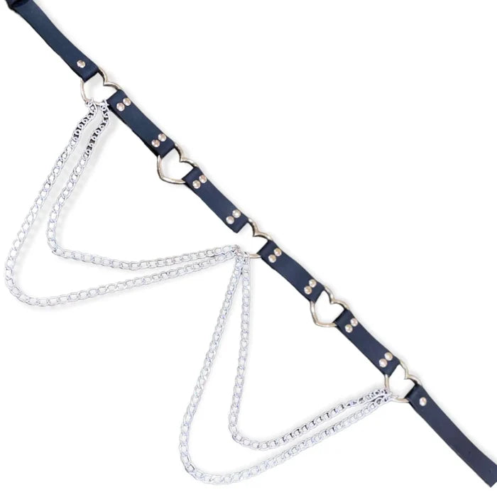 Open Hearts Double Chain Black Belt - Hearts Chains Black Belt / Black / One size - Women’s Belts