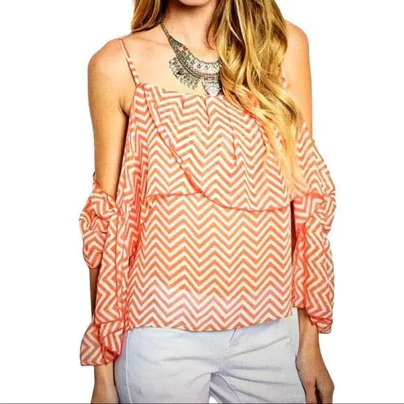 Women's Open Shoulder Ruffled Bow Knot Sleeve Top / small / medium