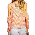Women's Open Shoulder Ruffled Bow Knot Sleeve Top / small / medium