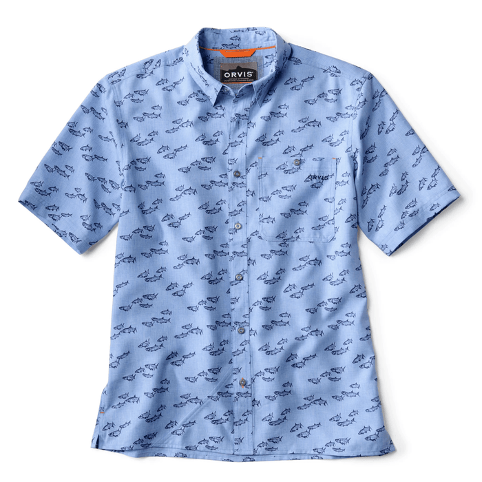 Orvis Tech Chambray Printed Short-Sleeve Shirt Orvis Men's Short Sleeve Button Down Shirts Rivers and Glen Trading Co