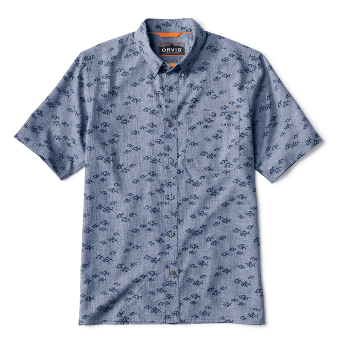 Orvis Tech Chambray Printed Short-Sleeve Shirt Orvis Men's Short Sleeve Button Down Shirts Rivers and Glen Trading Co