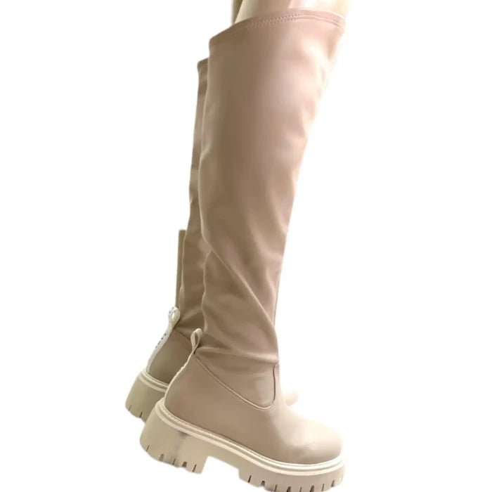 Leather Over Knee Chunky Platform Boots - Wild Time Fashion