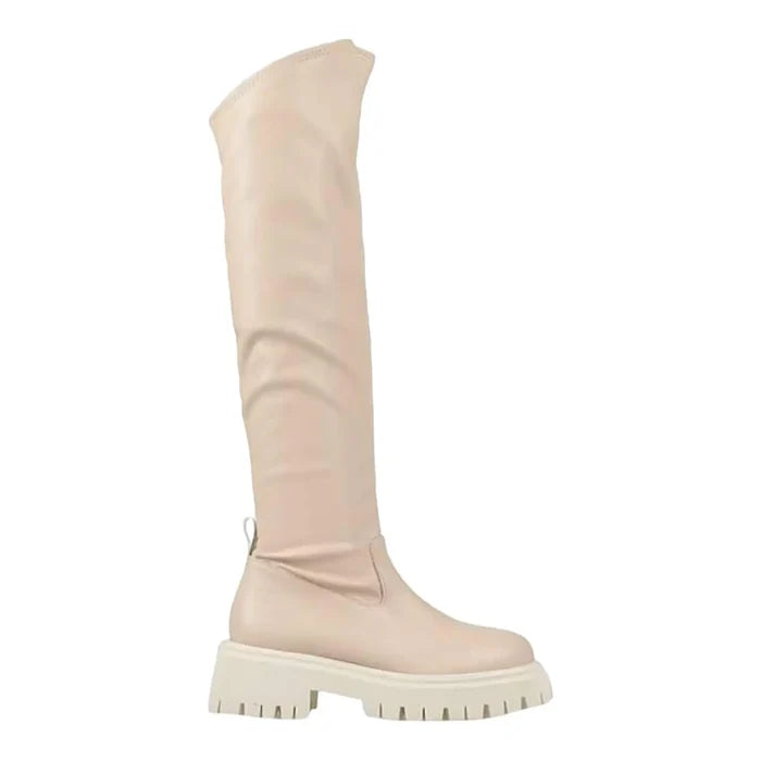 Leather Over Knee Chunky Platform Boots - Wild Time Fashion