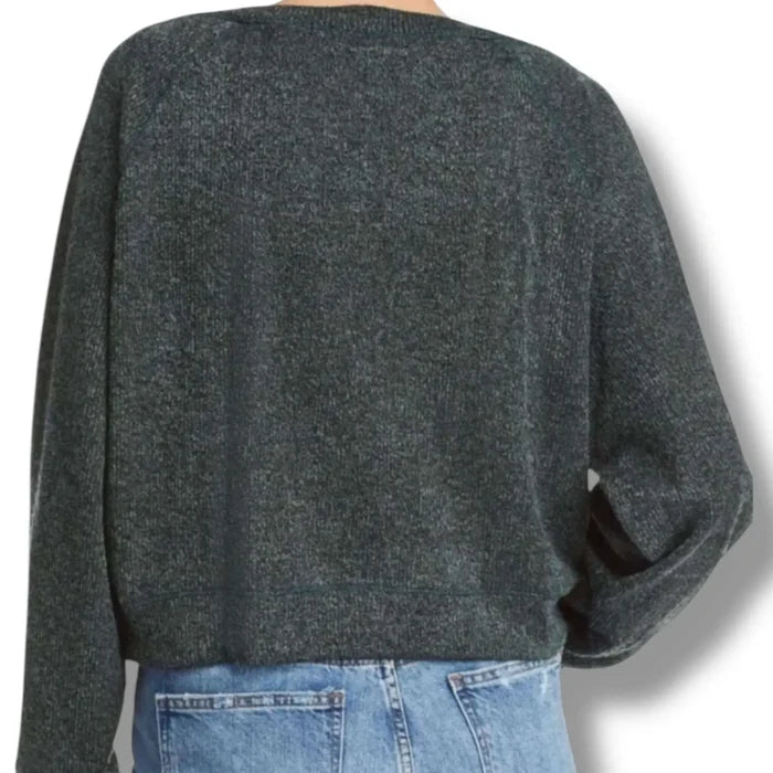 Cropped fuzzy sweater in forest green, slouchy fit, Band of Gypsies back view