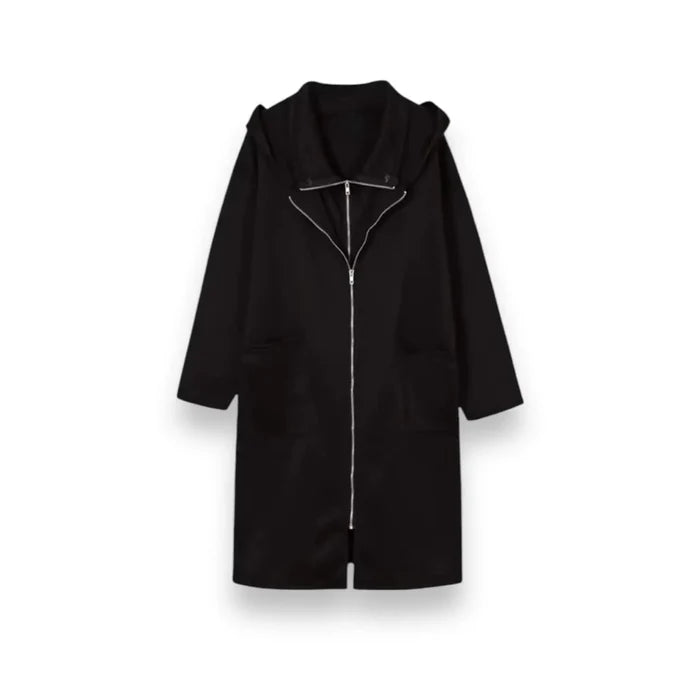 Oversized Longline Zip-Up Hoodie Jacket in black with double-zip front / unisex/ plus size