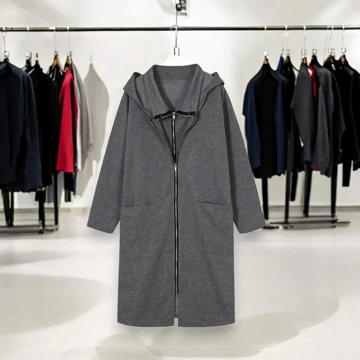 Oversized Longline Zip-Up Hoodie Jacket in gray with double-zip front / unisex/ plus size