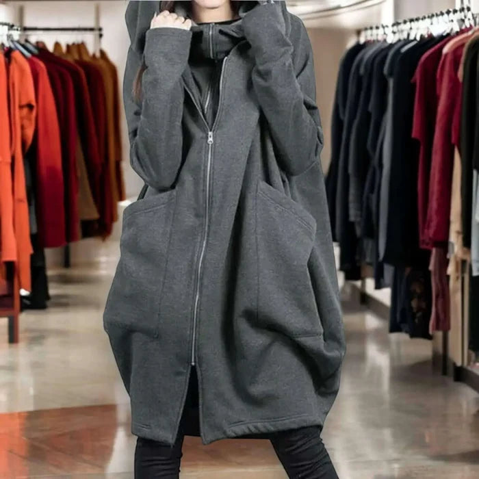 Oversized Longline Zip-Up Hoodie Jacket in gray with double-zip front / unisex/ plus size