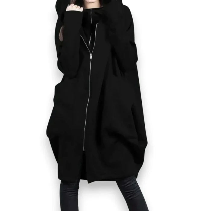 Oversized Longline Zip-Up Hoodie Jacket in black with double-zip front / unisex/ plus size