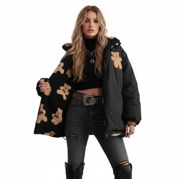 Womens' Oversized Reversible Teddy Bear Puffer Jacket / large / streetwear / unisex