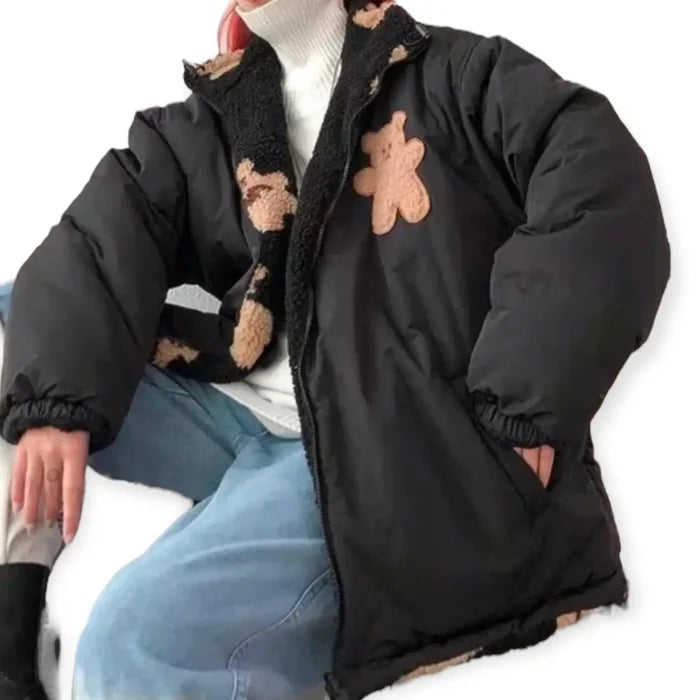Womens' Oversized Reversible Teddy Bear Puffer Jacket / large / streetwear / unisex