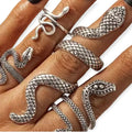 woman wearing middle finger Oversized Silver Crawling Snake Wrap Ring with textured serpent detail size 8
