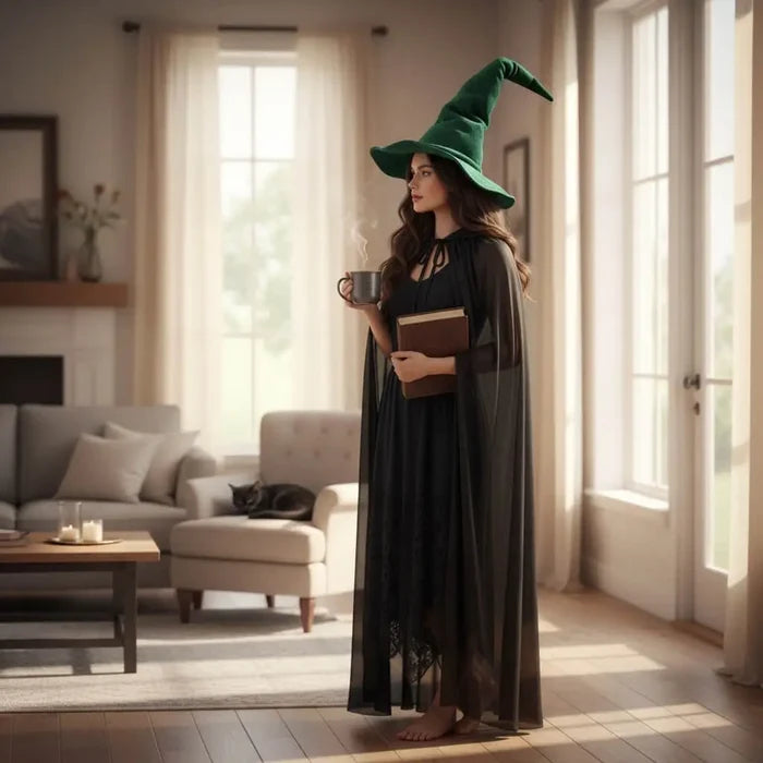 Oversized Tall Wide Wicked Witch Hat in black or green velvet with extra tall crown and sculptable wide brim